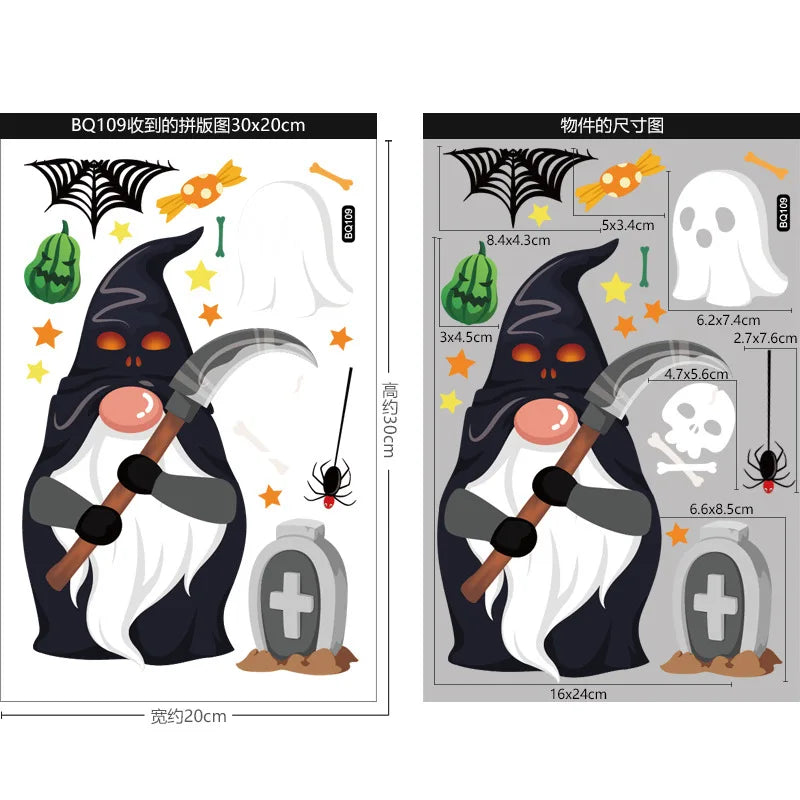Autocollants de fenêtre réutilisables Halloween – Citrouilles, sorcières & gnomes maléfiques 🎃🧙♀️