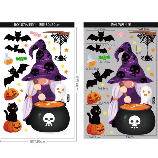 Autocollants de fenêtre réutilisables Halloween – Citrouilles, sorcières & gnomes maléfiques 🎃🧙♀️