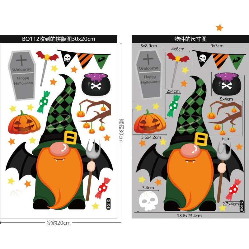 Autocollants de fenêtre réutilisables Halloween – Citrouilles, sorcières & gnomes maléfiques 🎃🧙♀️