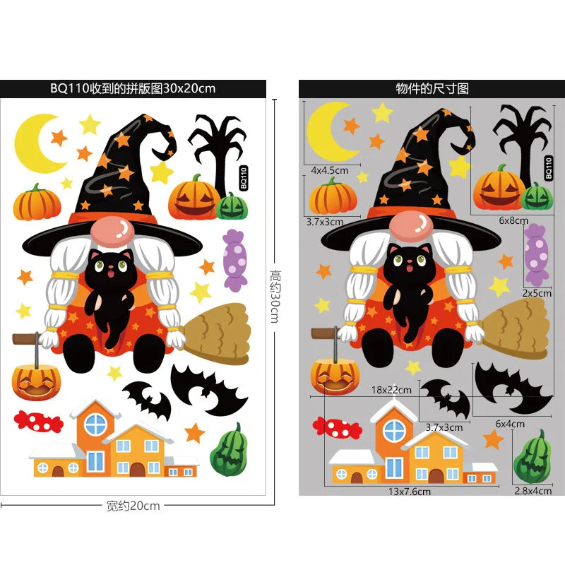 Autocollants de fenêtre réutilisables Halloween – Citrouilles, sorcières & gnomes maléfiques 🎃🧙♀️