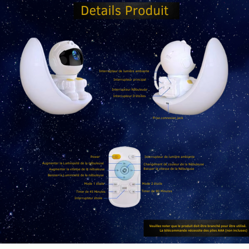 Veilleuse à projection AstroLune™: L’astronaute qui éclaire les rêves de votre enfant