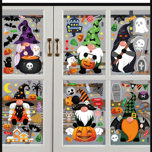 Autocollants de fenêtre réutilisables Halloween – Citrouilles, sorcières & gnomes maléfiques 🎃🧙‍♀️